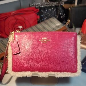 Coach Leather Wristlet/ Shearling Trim